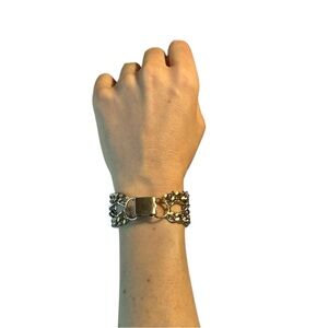 Silver Chain Link Bracelet UNISEX Multi Layered Infinity Loop Vintage Metal